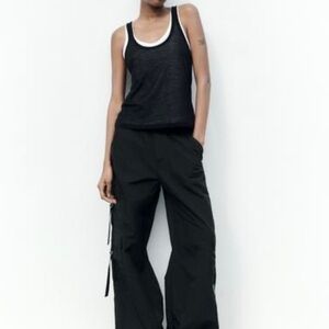 Zara Women's Black Cargo Parachute Pants